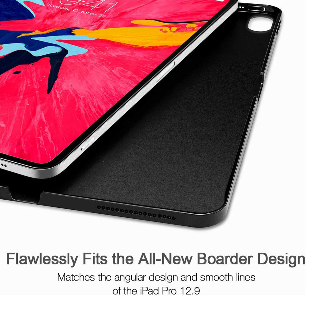 Ein Tablet in einer schwarzen Hülle. Das Bild hebt die Kanten der Hülle hervor und zeigt das Design.