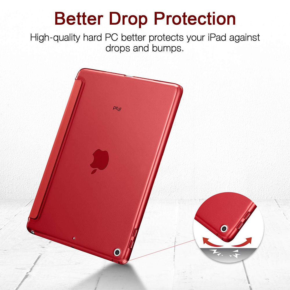 Das Bild zeigt eine rote iPad-Hülle, die Fallschutz für das Gerät bietet.