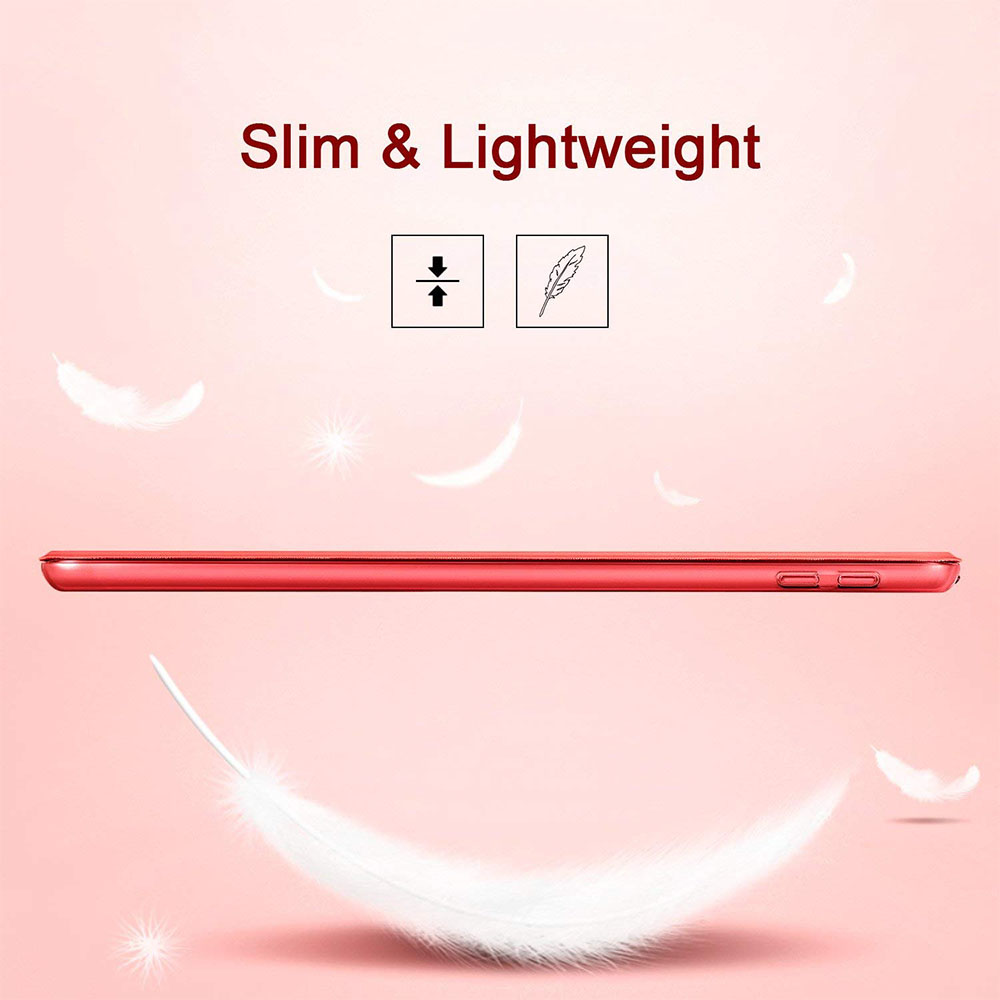 Das Bild hebt das schlanke, leichte Design einer roten iPad-Hülle hervor.