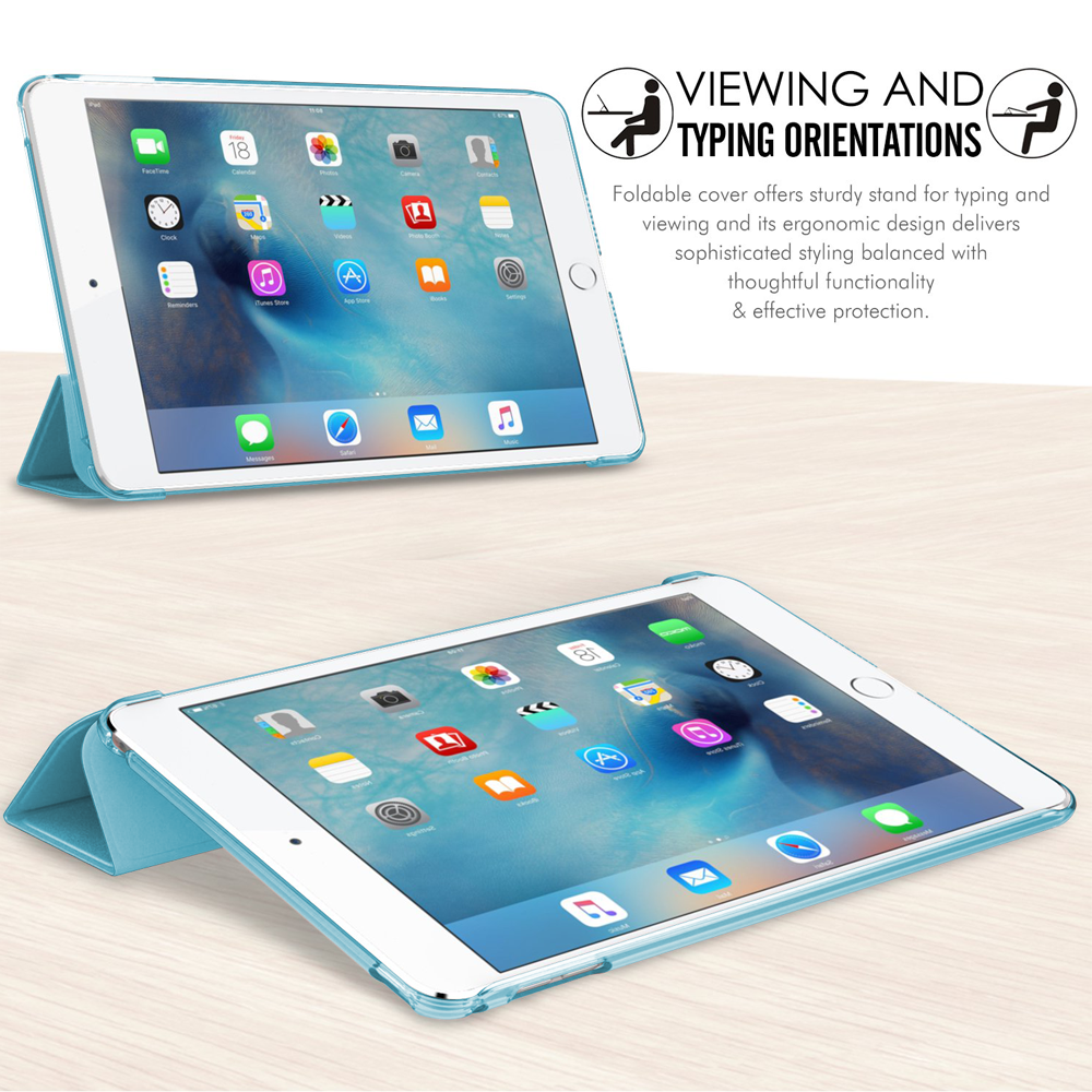 Zwei iPads in blauen Hüllen. Eins als Ständer geöffnet, das andere liegt.