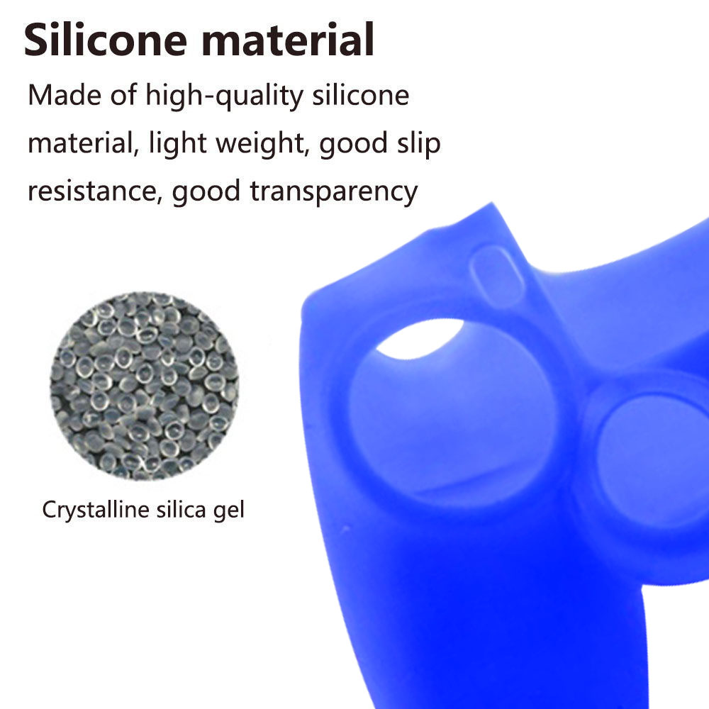 Blaue Controller-Abdeckung mit Text, der Silikonmaterial und kristallines Kieselgel erwähnt.