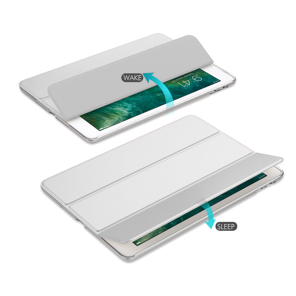 Ein Tablet mit weißer Hülle. Die Hülle wird geöffnet und gibt den Bildschirm frei.
