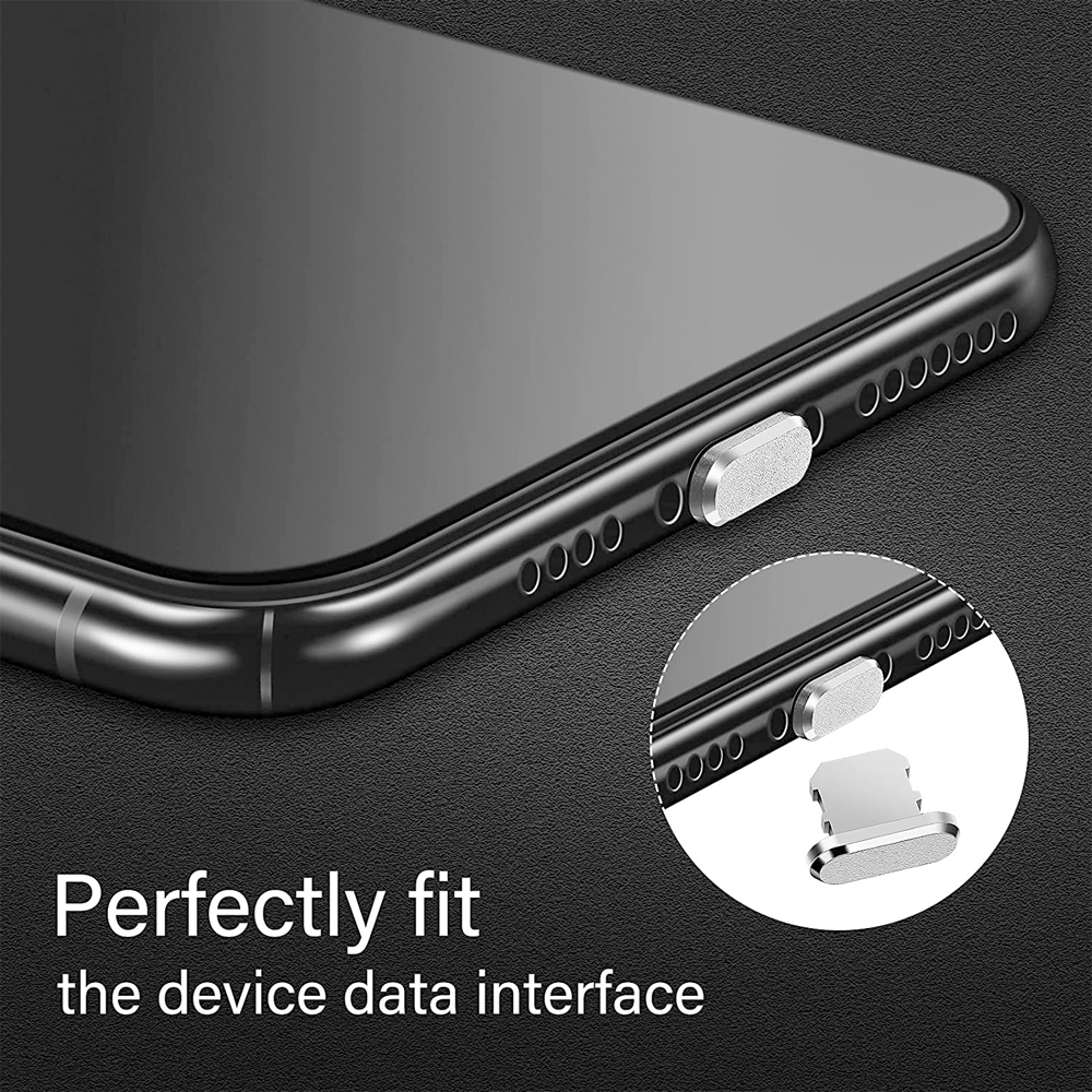 Ein schwarzes Telefon zeigt, wie eine silberne Anschlussabdeckung perfekt in die Datenschnittstelle des Geräts passt.
