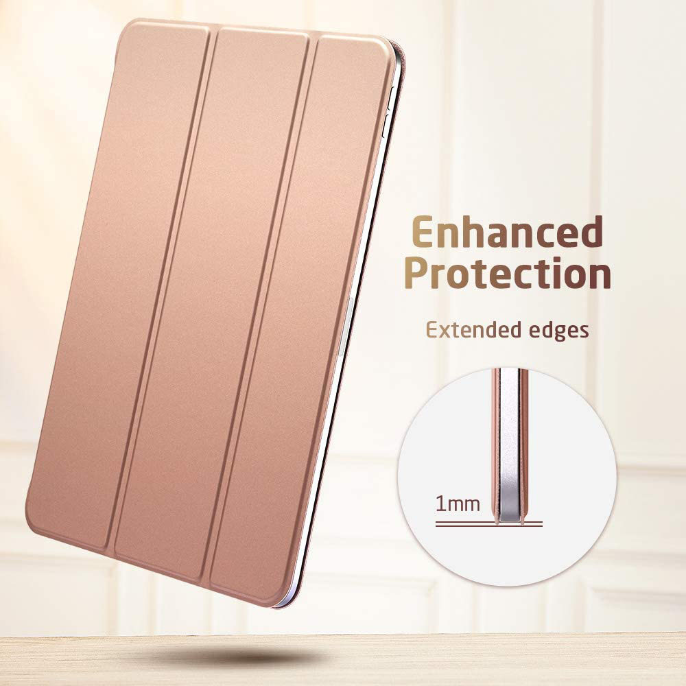 Eine rosa Tablet-Hülle mit verbessertem Schutz. Die Kanten sind um 1 mm verlängert.