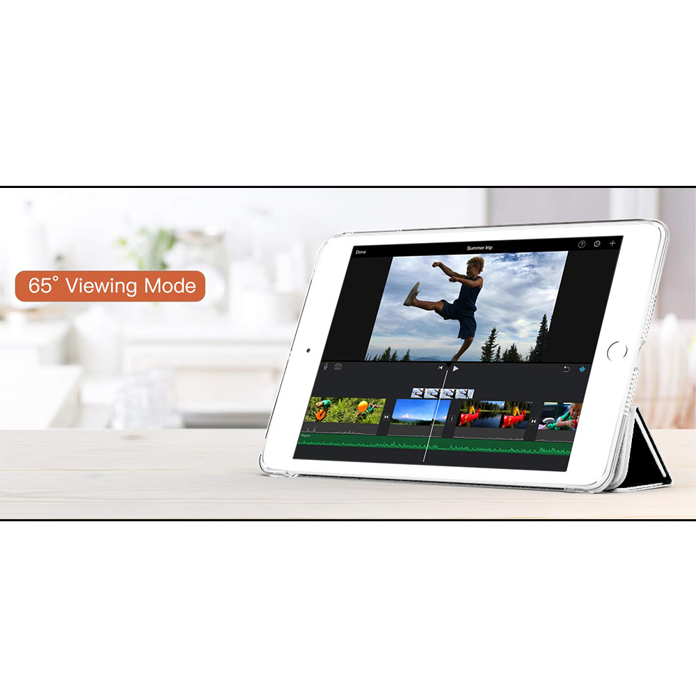 iPad mit Video einer Person, die in der Luft auf einem weißen Tisch tritt.
