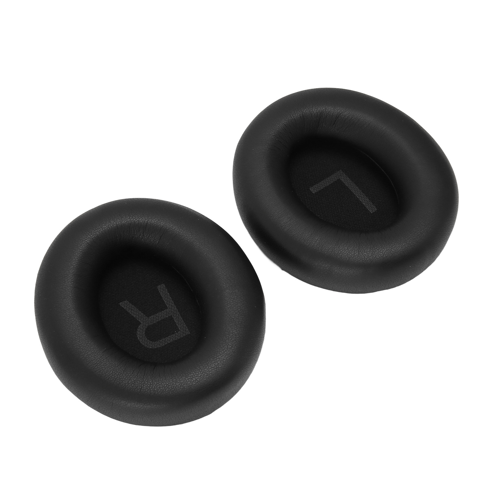 Zwei schwarze Ohrpolster. Die Pads sind mit 'R' und 'L' markiert und befinden sich auf weißem Hintergrund.