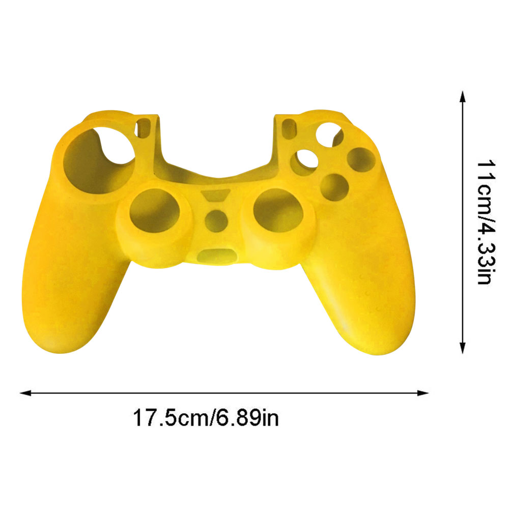 Eine gelbe Controller-Abdeckung auf weißem Hintergrund mit Abmessungen in cm und Zoll.