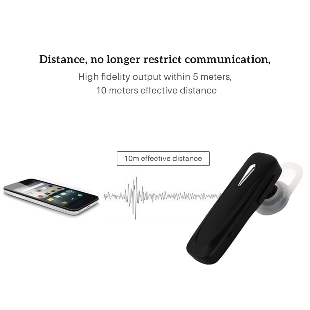 Schwarzes Headset, Telefon und Grafik der Schallwelle auf Weiß. Text: 10m effektive Distanz.