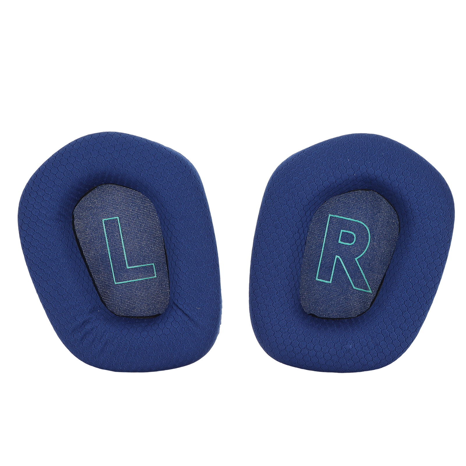 Blaue Ohrpolster mit 'L'- und 'R'-Markierungen für links und rechts.