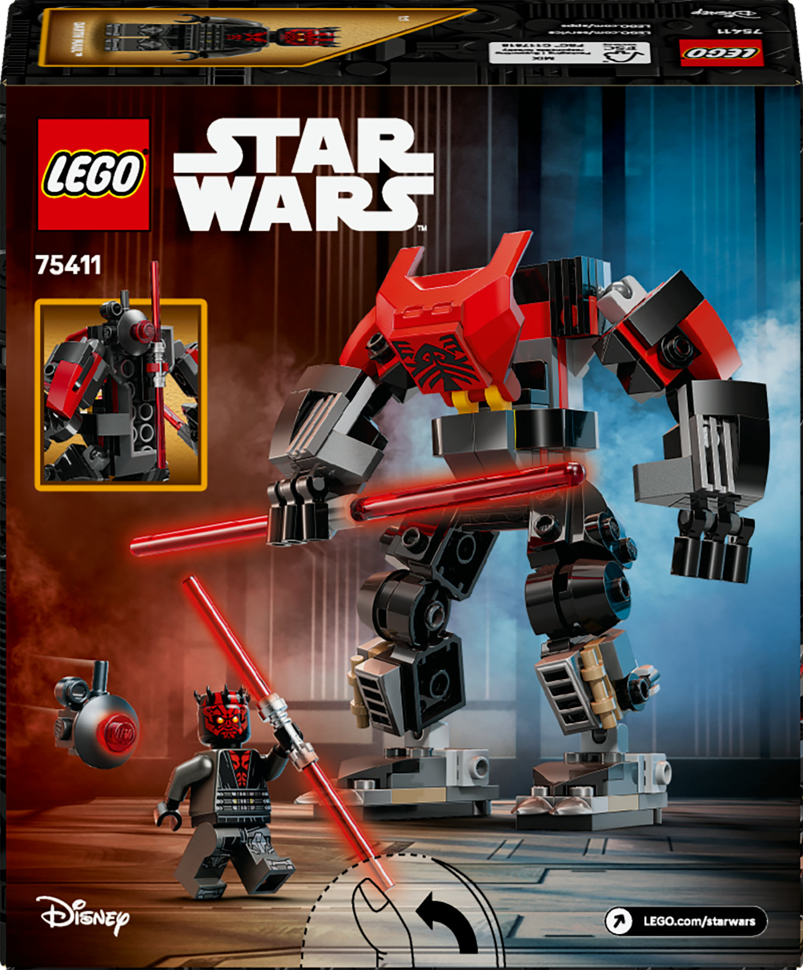 Viene visualizzata una scatola LEGO Star Wars 75411 Darth Maul Mech.