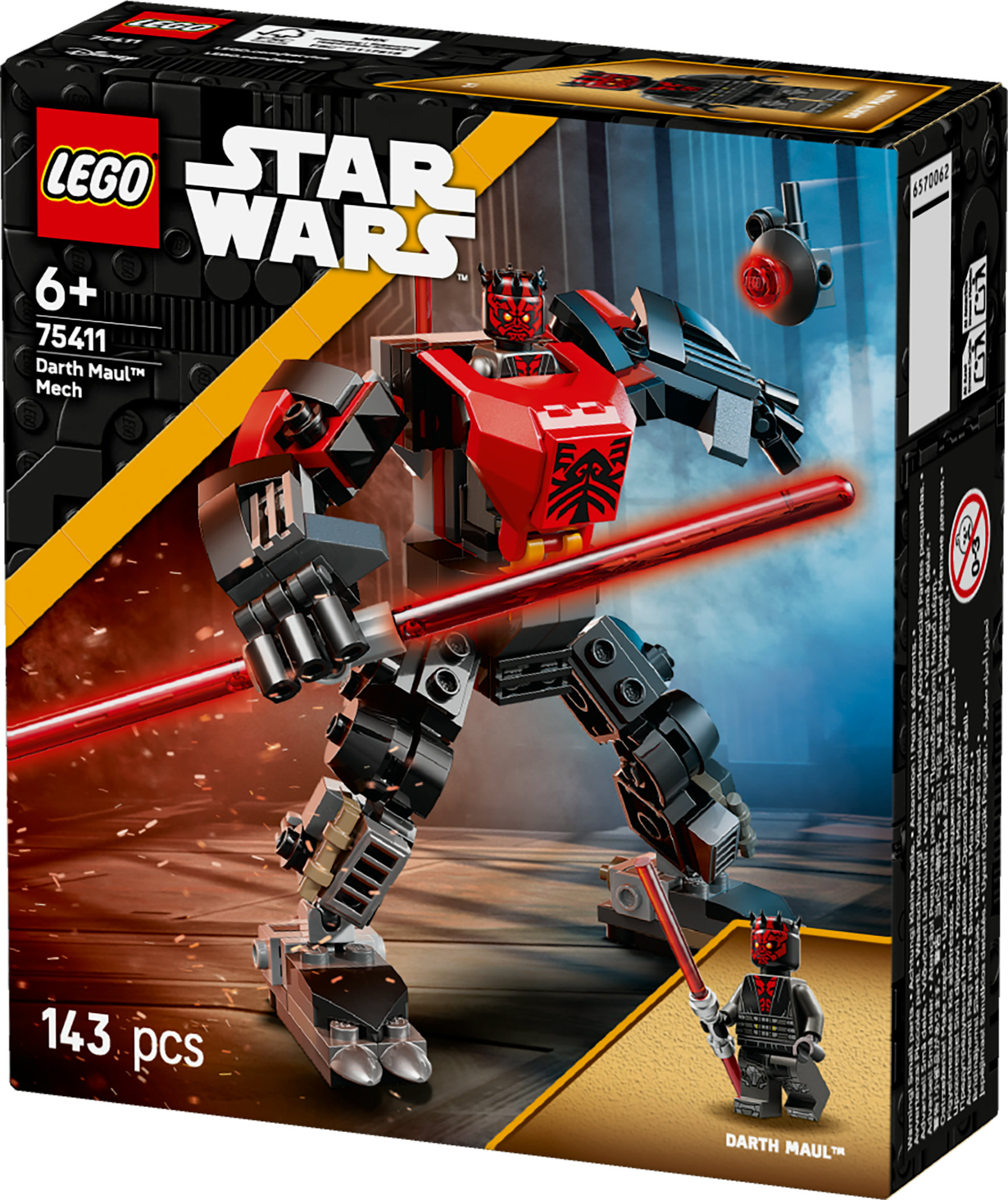 Viene visualizzata una scatola LEGO Star Wars 75411 Darth Maul Mech.