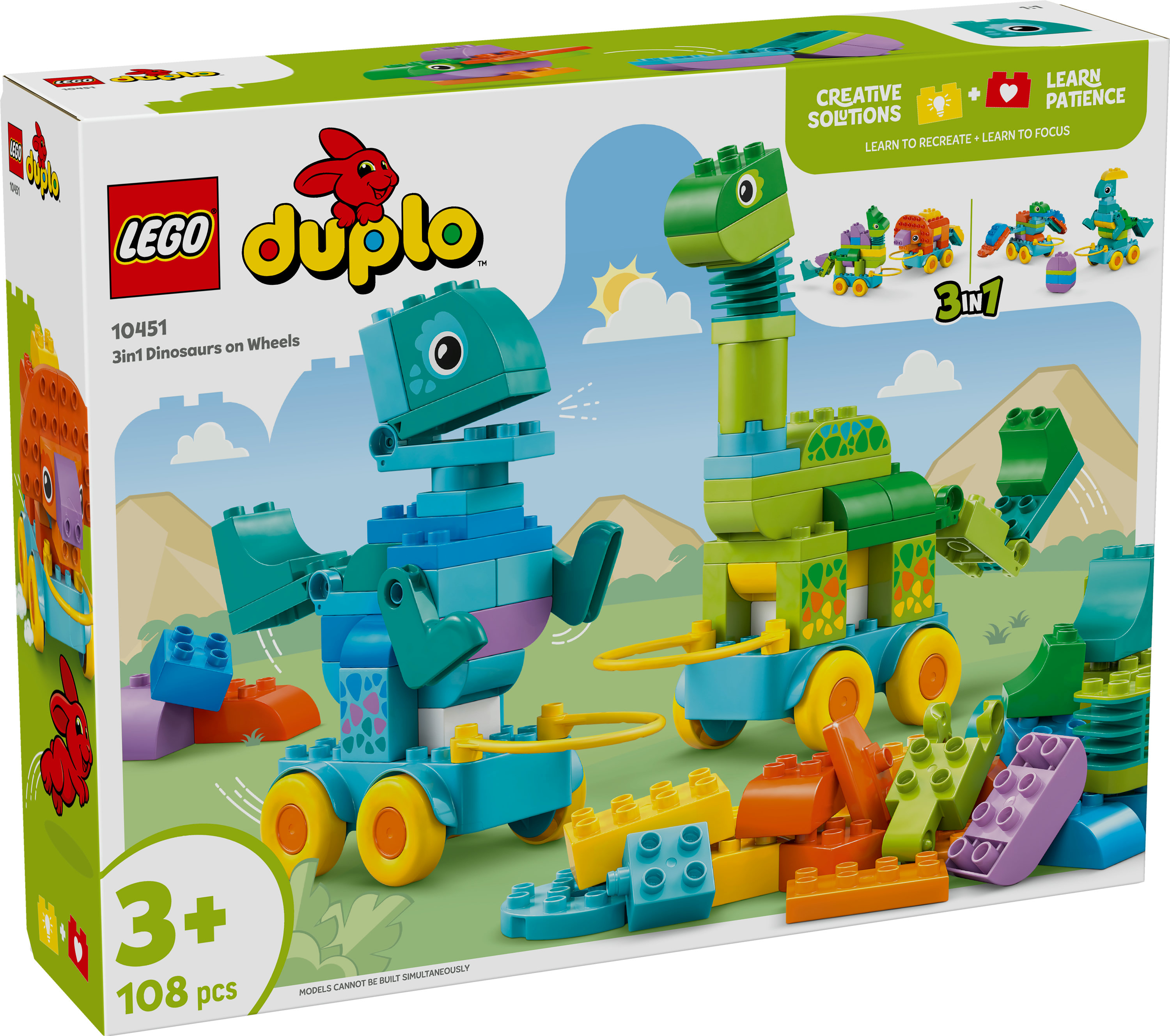 Pudełko Lego Duplo 3w1 Dinozaury na kółkach. Dwa modele dinozaurów.