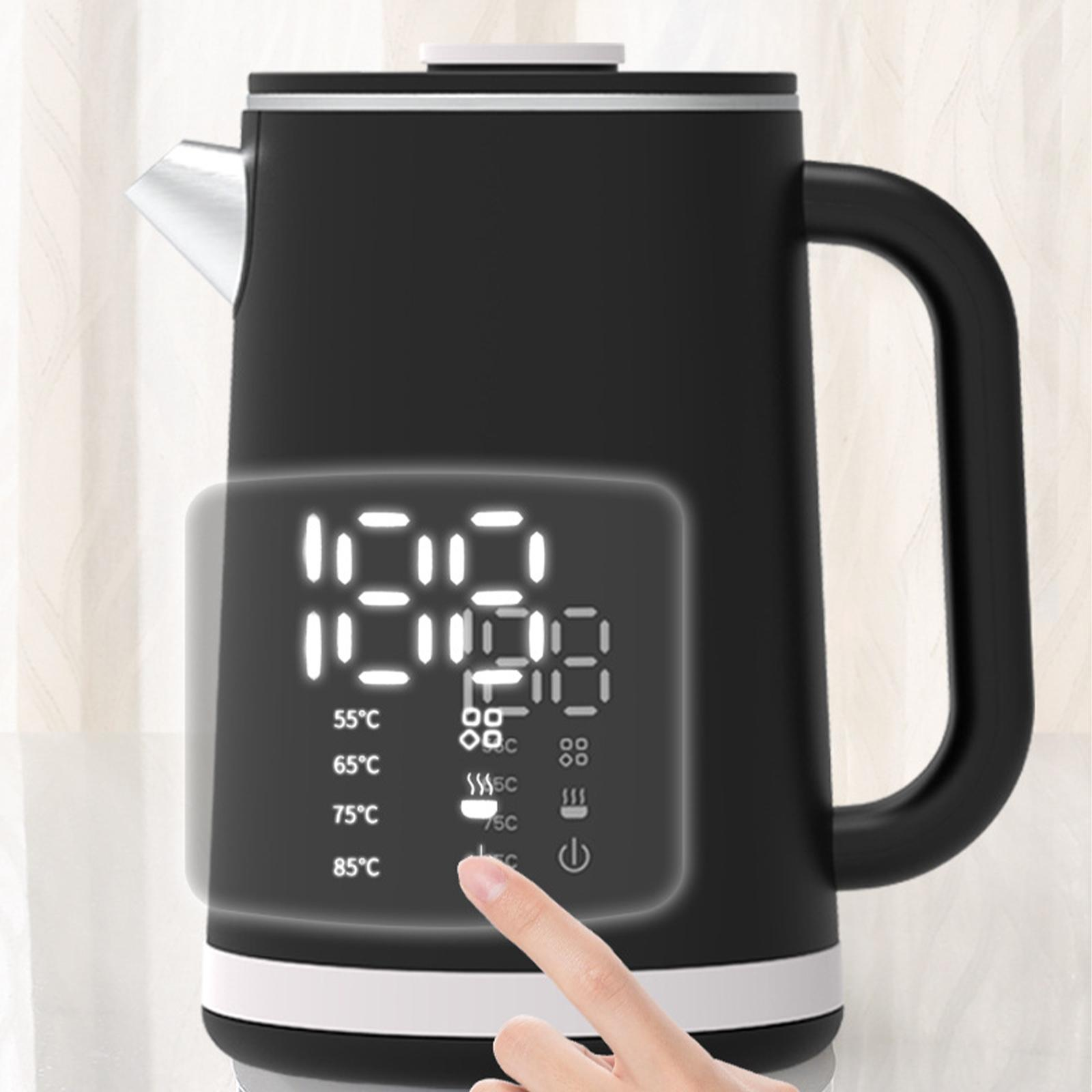 Schwarzer Wasserkocher zeigt 188 an. Ein Finger zeigt auf die Touch-Bedienelemente.