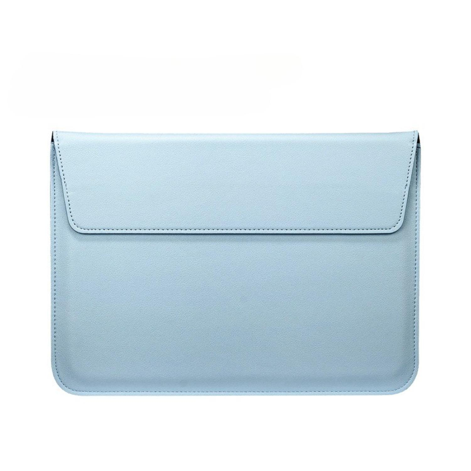 Eine hellblaue Laptoptasche mit Magnetverschluss wird gezeigt.
