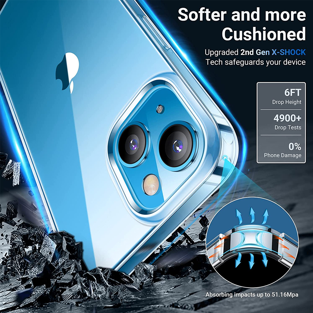 Eine blaue Handyhülle fällt auf Felsen. Das Bild zeigt die Sicherheitsmerkmale des Telefons.