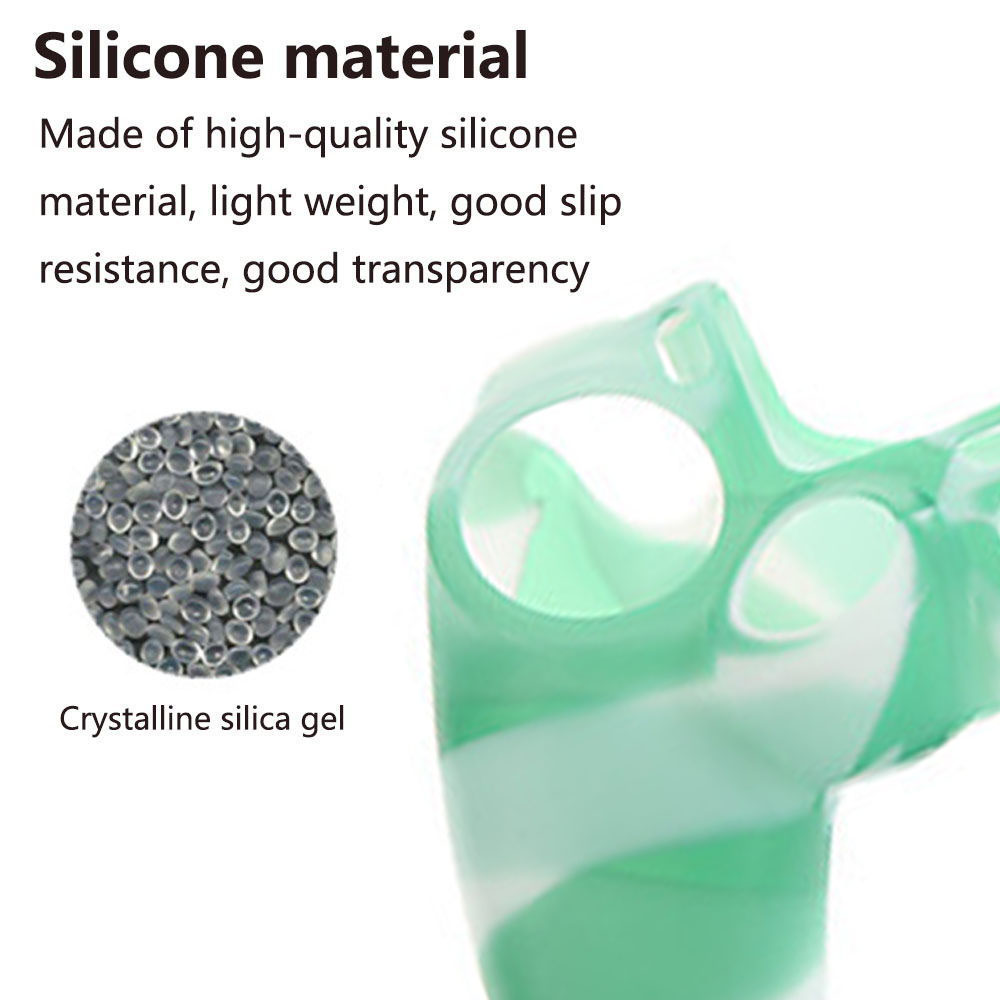 Eine Nahaufnahme zeigt eine Silikon-Gamecontroller-Abdeckung mit einem kristallinen Silicagel-Detail.