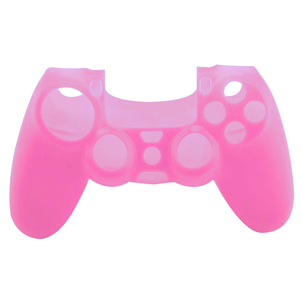 Eine leuchtend rosa Silikonhülle für einen Gamecontroller, die seine Form und Tastenanordnung zeigt.