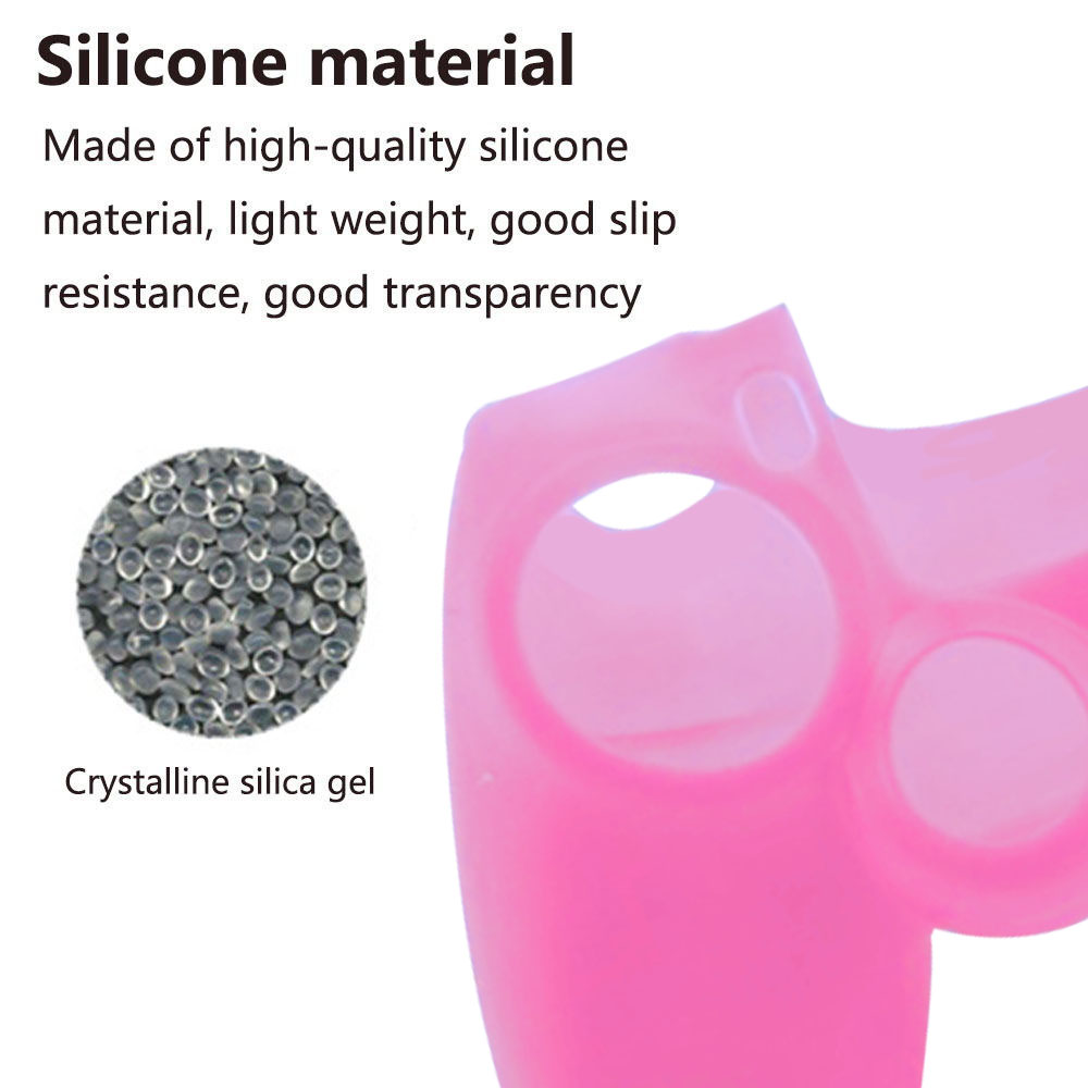 Nahaufnahme einer rosa Silikon-Gamecontroller-Abdeckung mit einem kristallinen Silicagel-Detail.