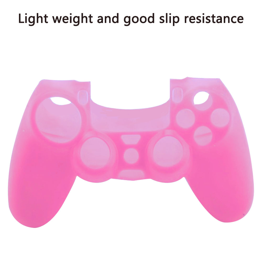Leuchtend rosa Silikonhülle für einen Gamecontroller, Vorderansicht. Leicht und rutschfest.