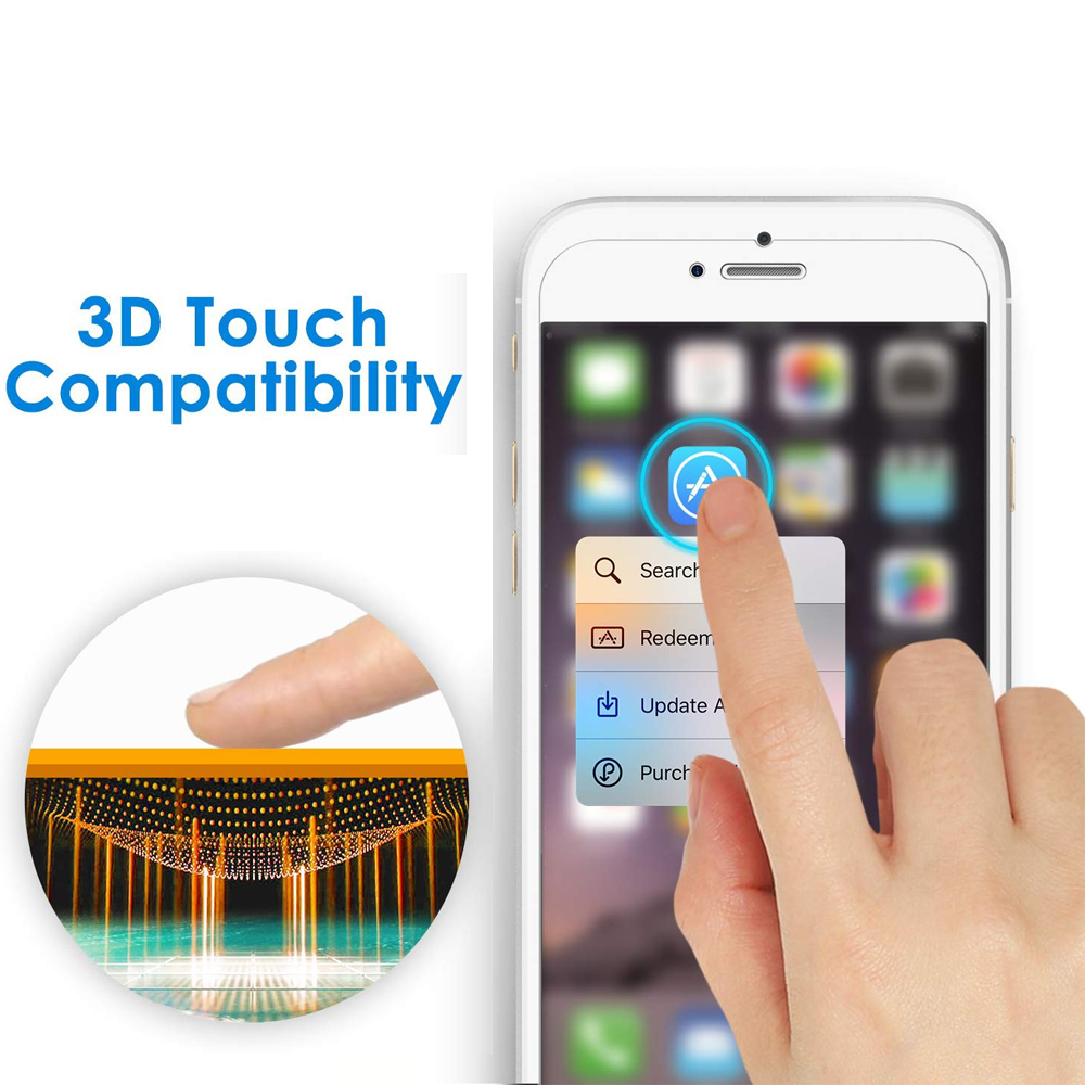 Ein Telefon mit 3D-Touch-Kompatibilität. Eine Hand berührt den Bildschirm und der Bildschirm hat App-Symbole.