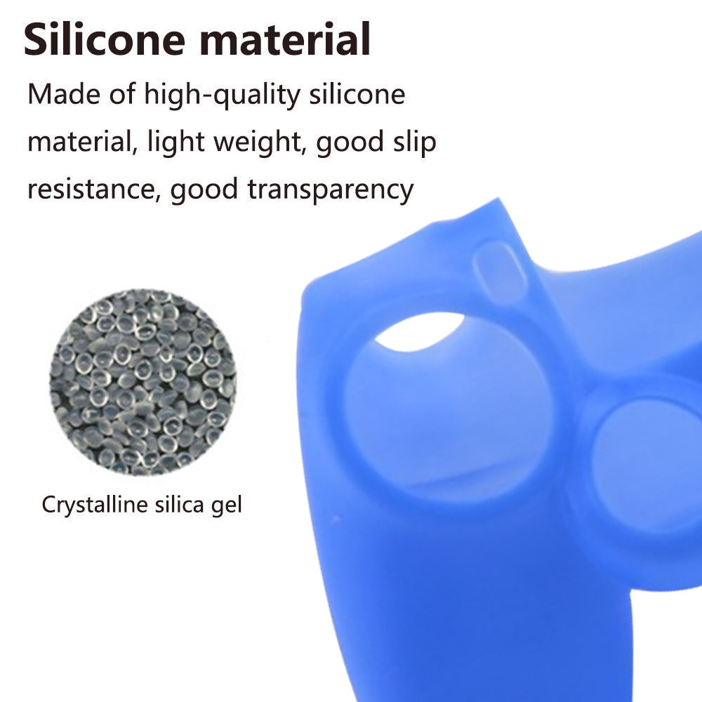 Eine blaue Silikonhülle zeigt ihr Silikonmaterial und ihre Textur, zusammen mit einer Grafik von Silikagel.