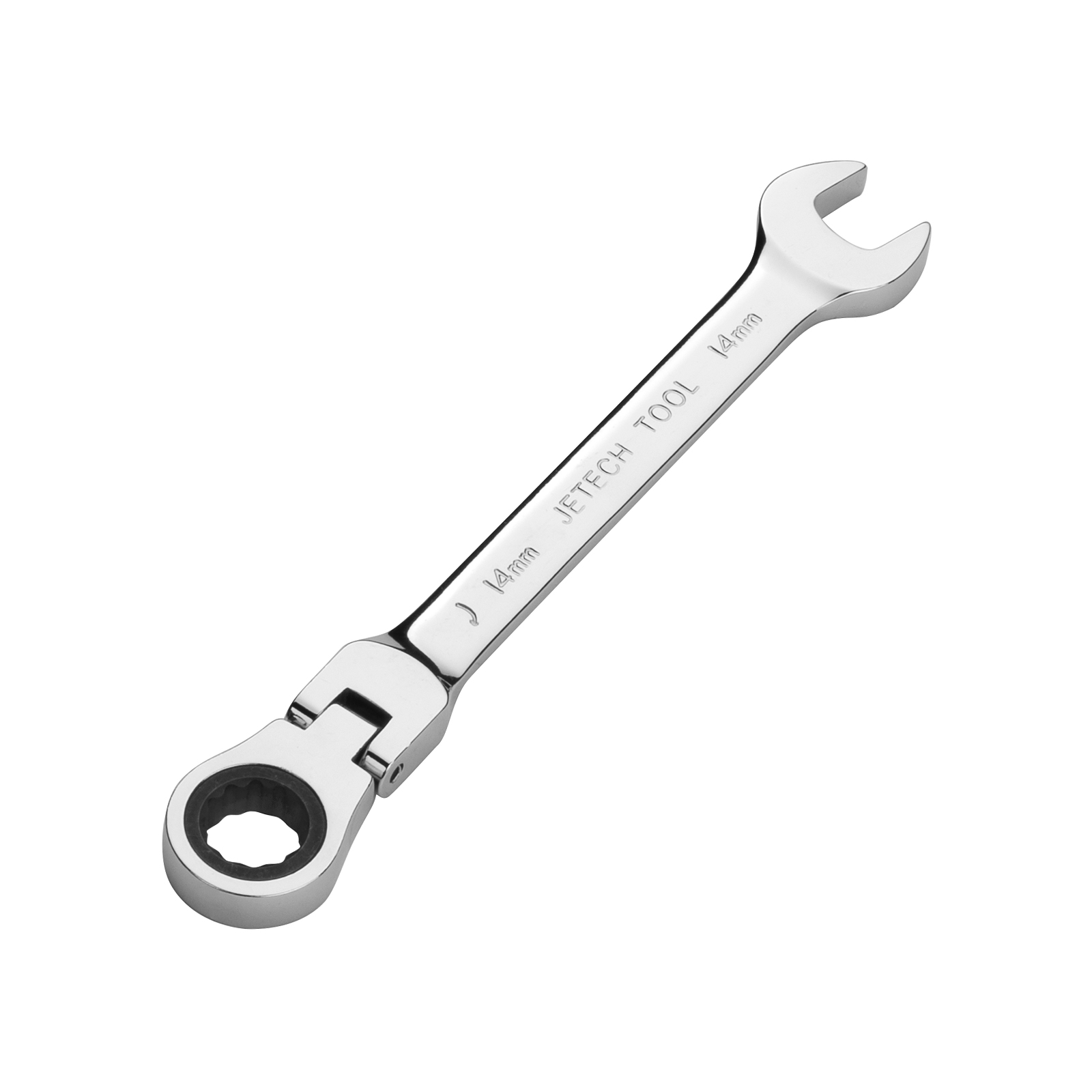 Una chiave inglese argentata JETECH TOOL da 14 mm è angolata su uno sfondo bianco.