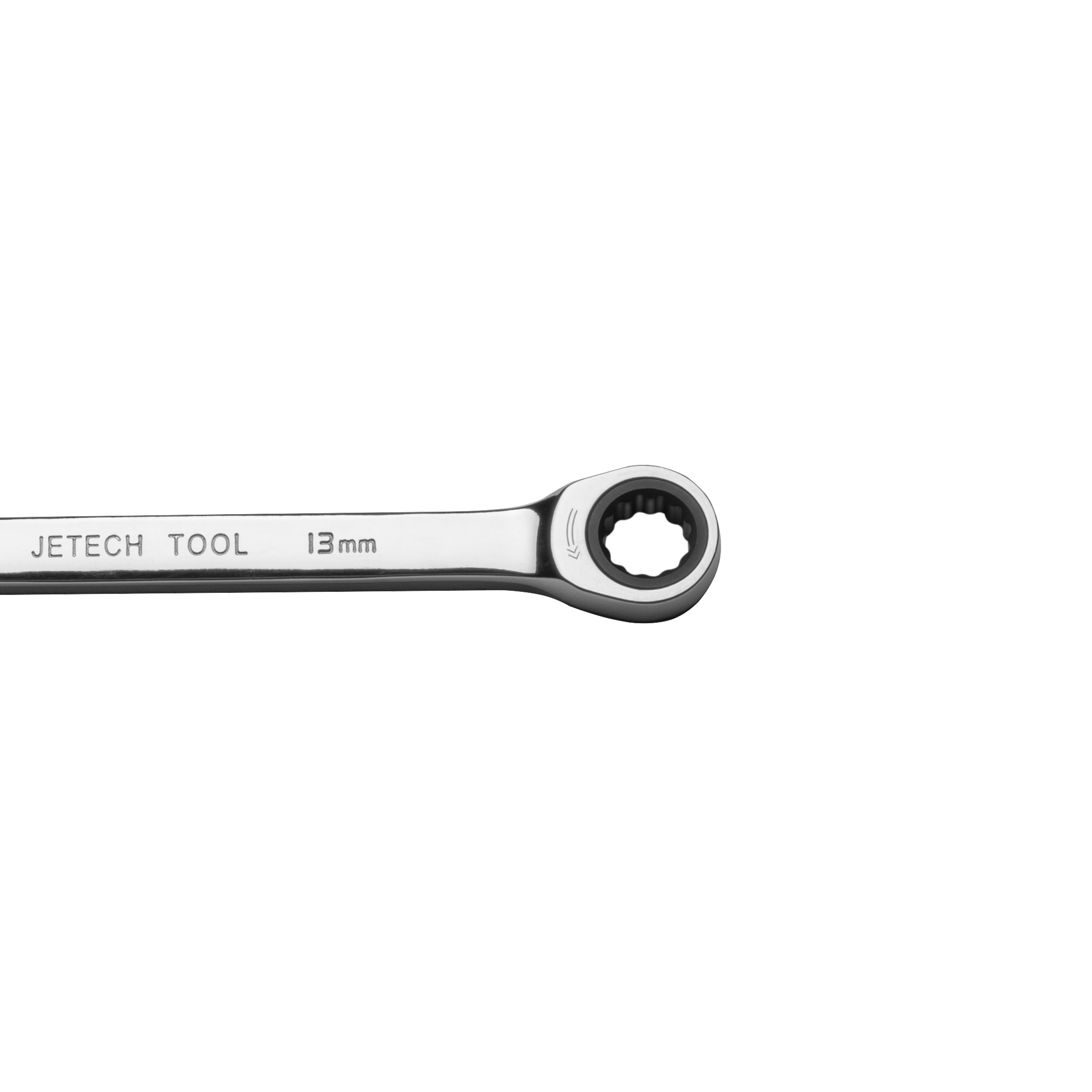 Una chiave inglese JETECH argentata da 13 mm su sfondo bianco.