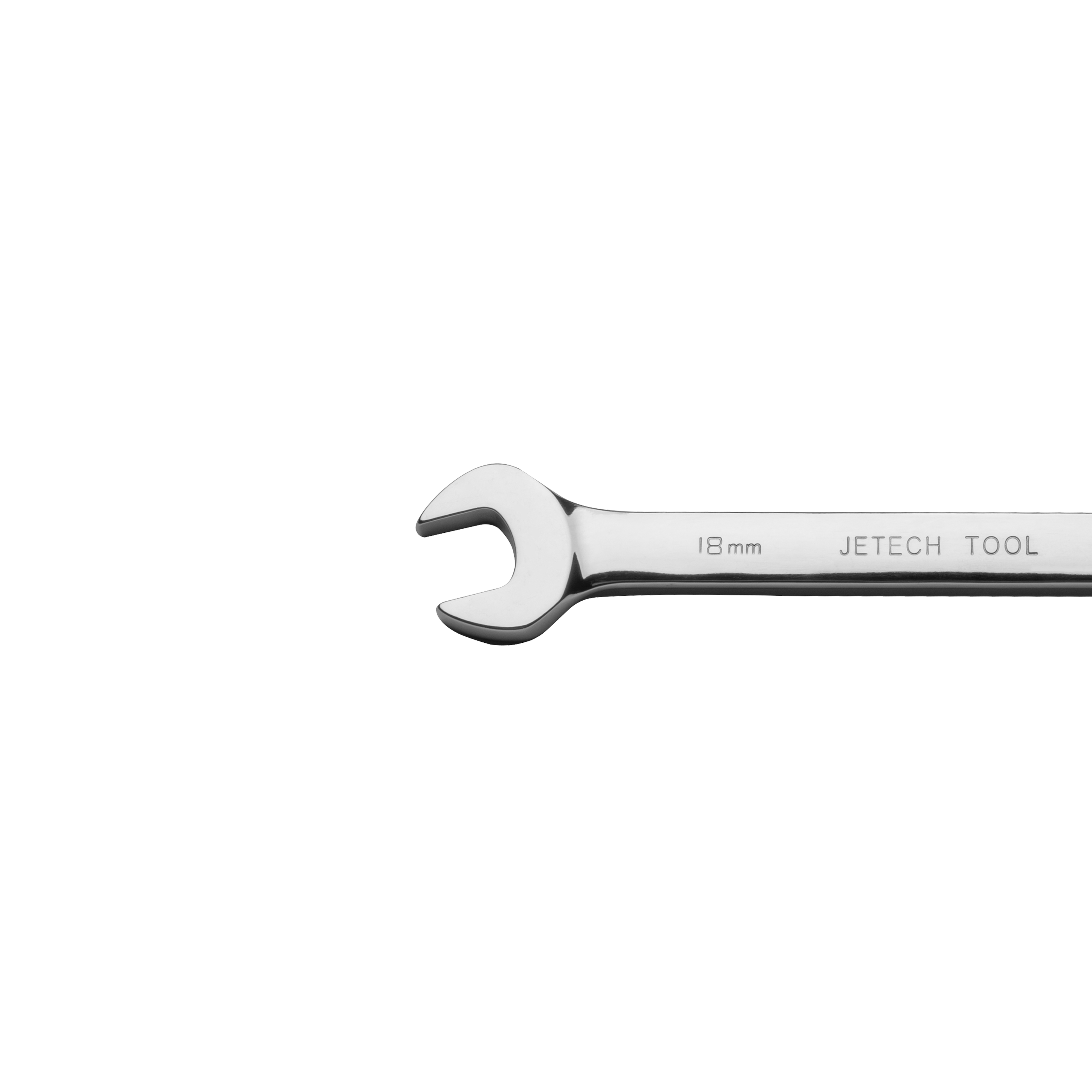 L'immagine presenta una chiave inglese argentata da 18 mm JETECH TOOL su uno sfondo bianco brillante.