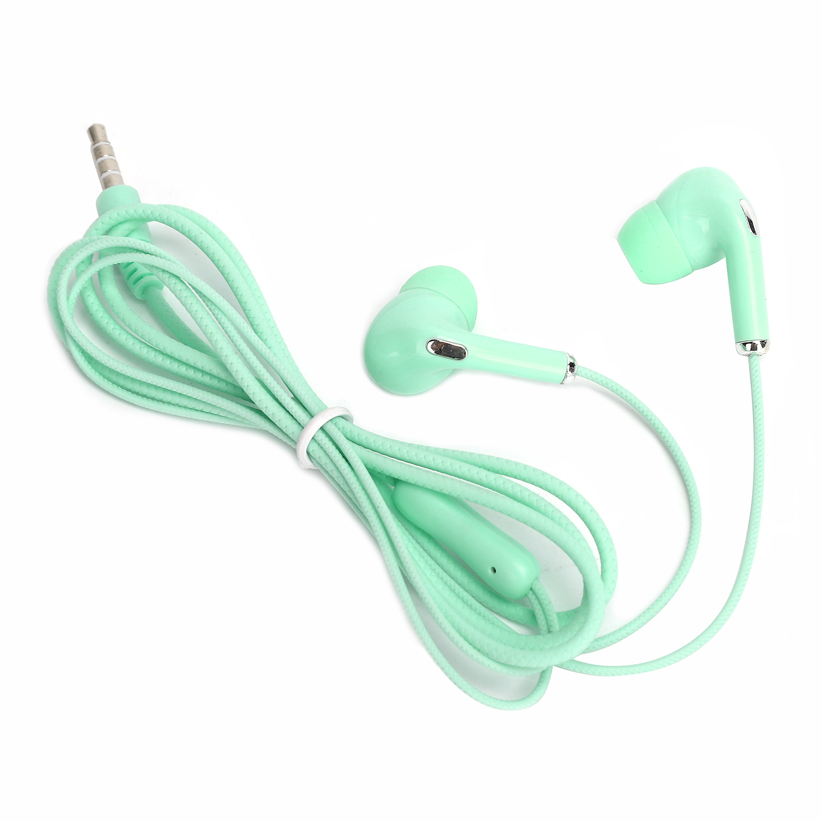 Mintgrüne Kopfhörer mit Kabel und 3,5-mm-Klinke auf Weiß.