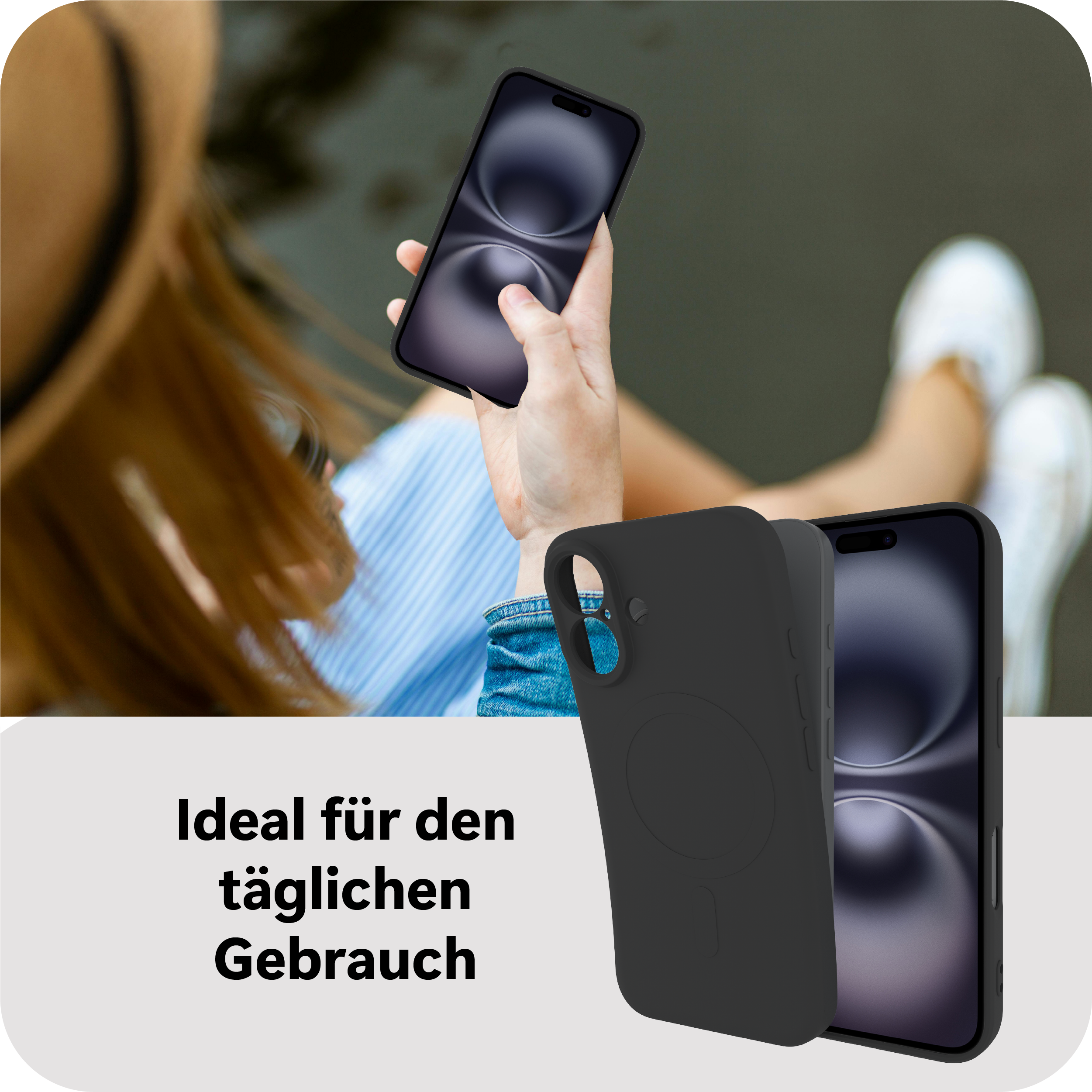Zwei Telefone mit schwarzen Hüllen werden gezeigt, um zu betonen, dass sie ideal für den täglichen Gebrauch sind.