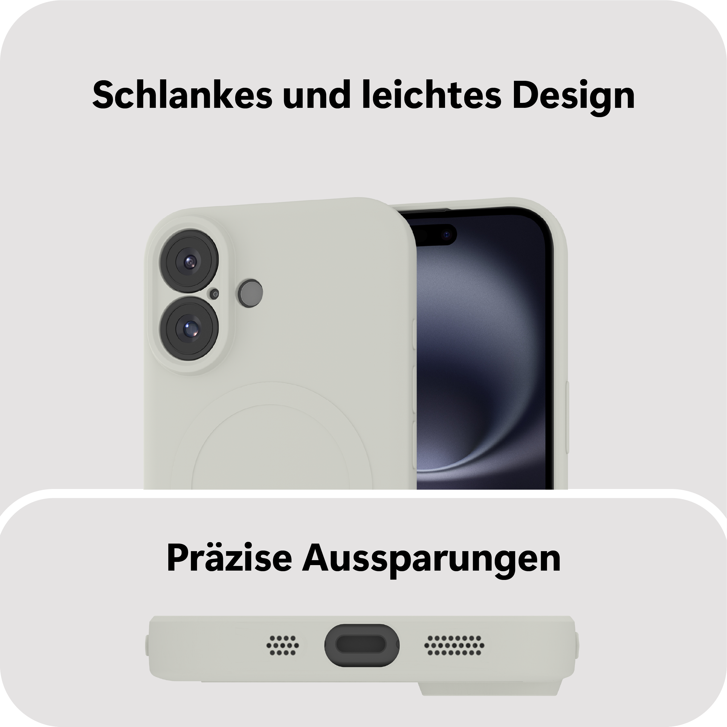 Eine Handyhülle mit einem Telefon, das die Kamera und den Bildschirm zeigt.