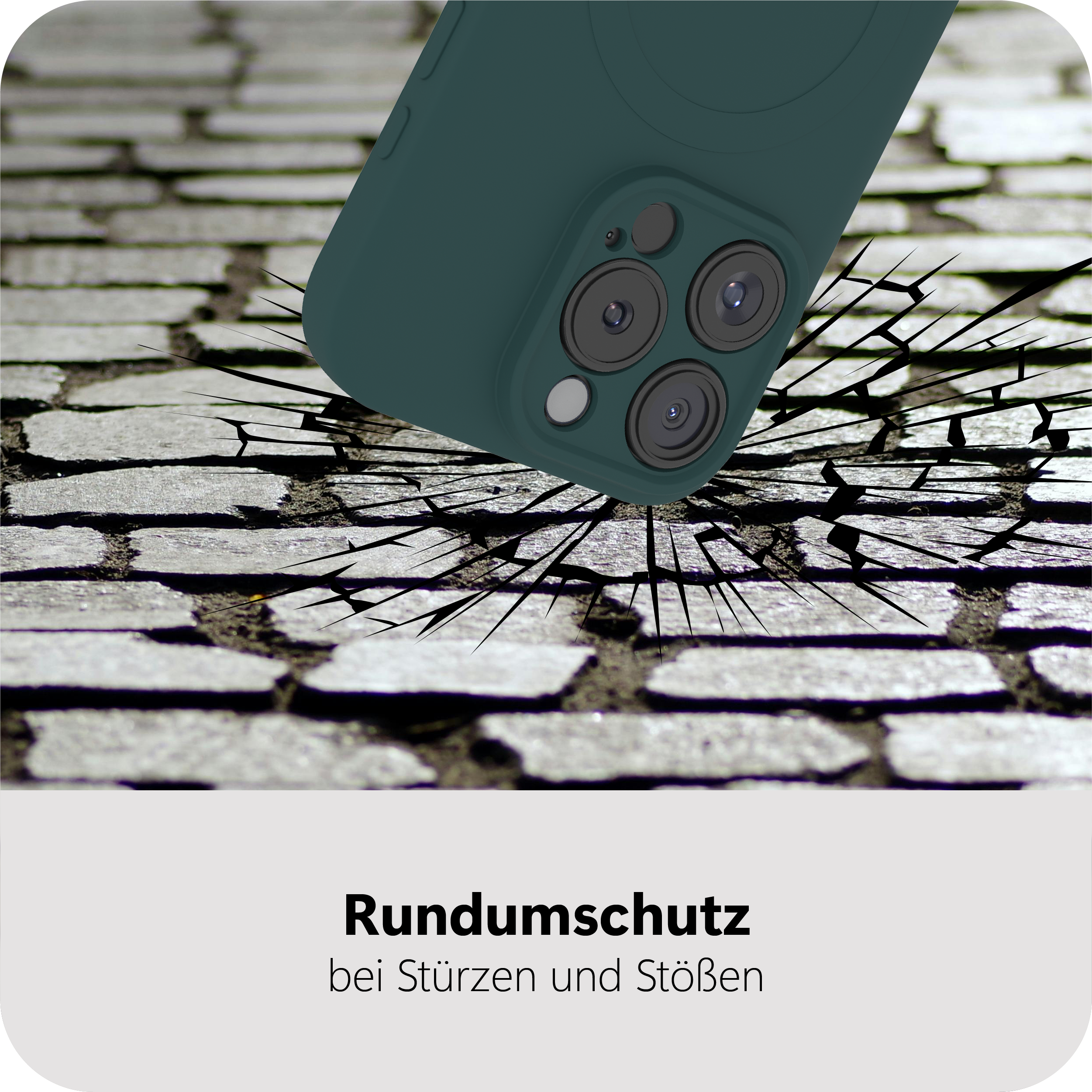 Eine Handyhülle fällt auf eine Pflasteroberfläche.