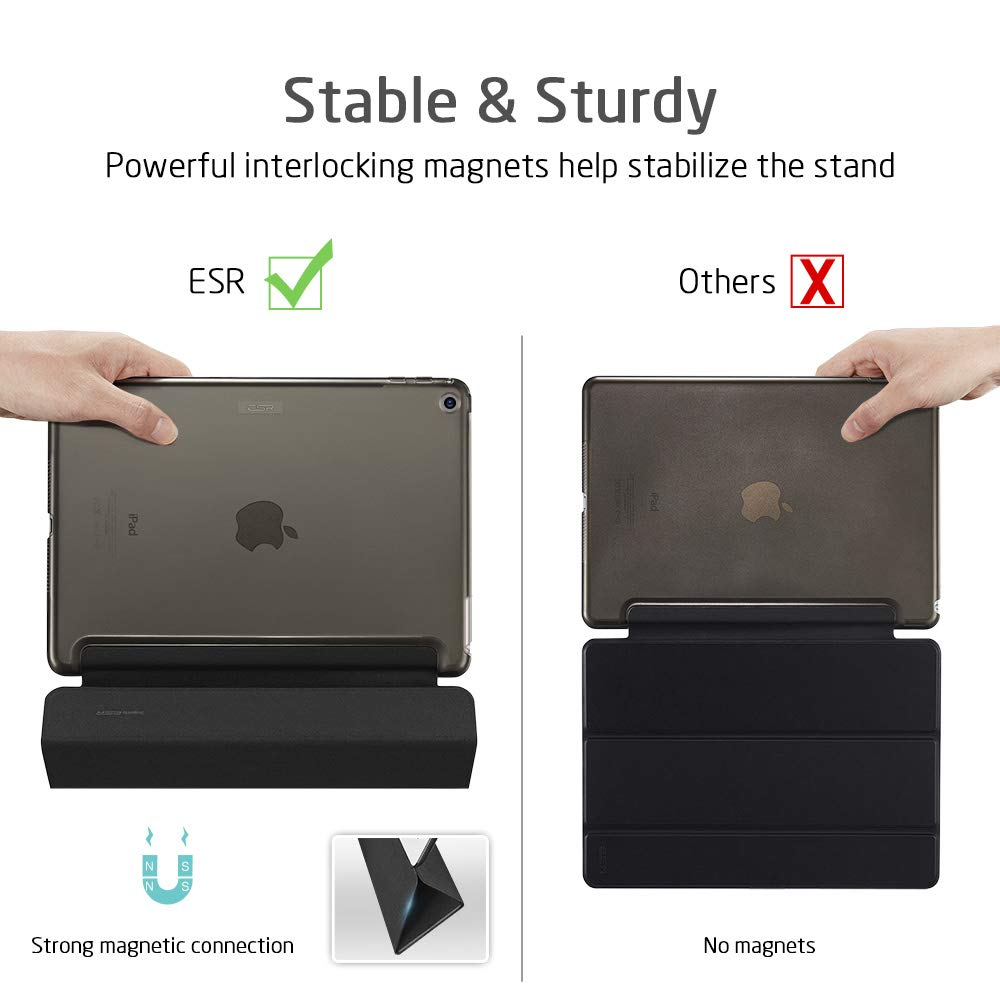 Es werden zwei Tablets mit Hüllen gezeigt, die die Stabilität eines Tablets mit starken Magneten hervorheben.