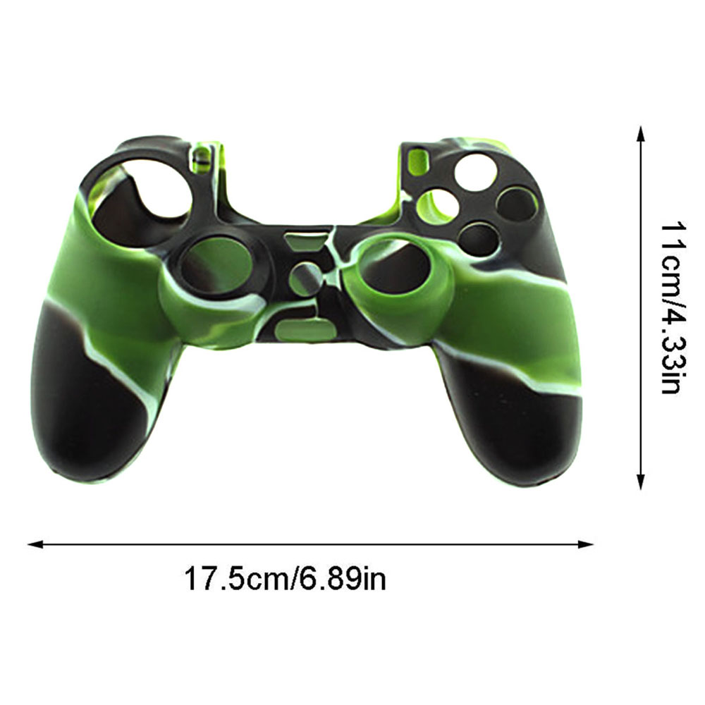 Ein grün-schwarz getarnter Controller für eine Spielekonsole wird mit Messungen gezeigt.