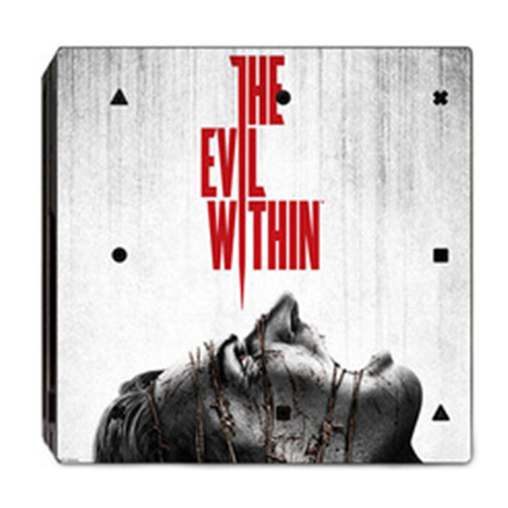 Spielcover von The Evil Within. Ein Gesicht im Vordergrund mit dem Spieltitel in Rot. Weißer Hintergrund.