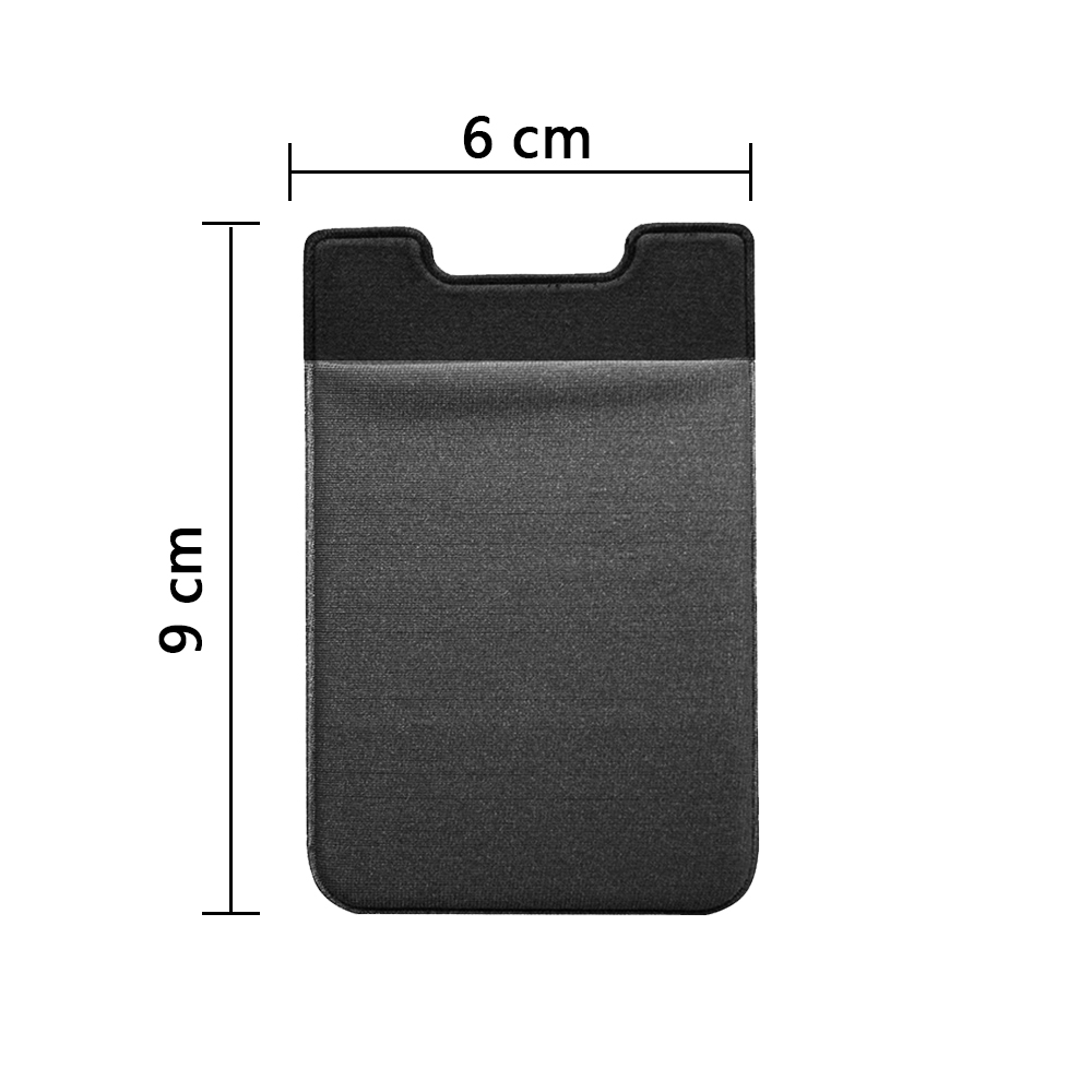 Schwarze Telefontasche. Maße: 6 cm breit und 9 cm hoch. Auf weißem Hintergrund.