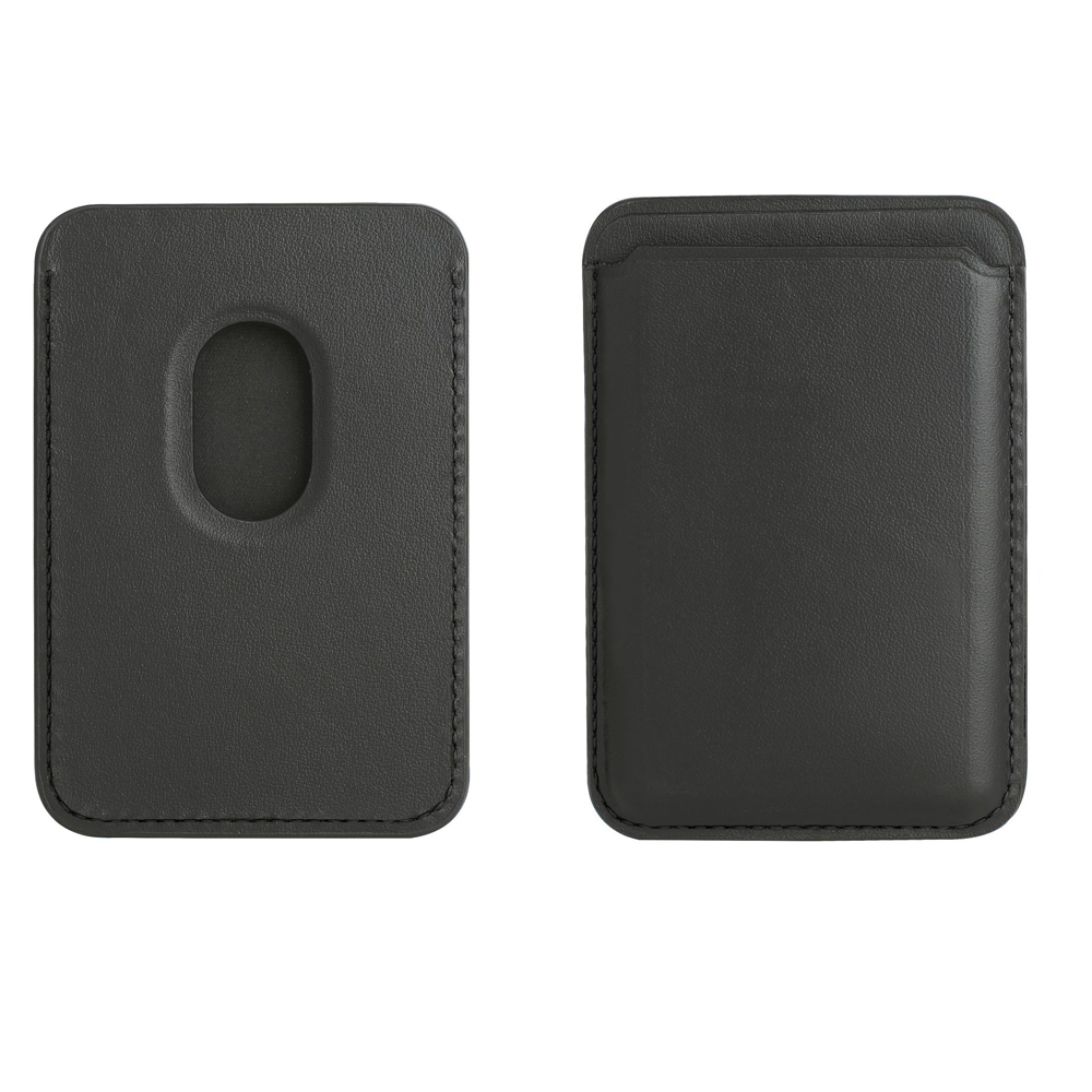 Zwei schwarze Leder-Handytaschen werden nebeneinander auf einem weißen Hintergrund gezeigt.