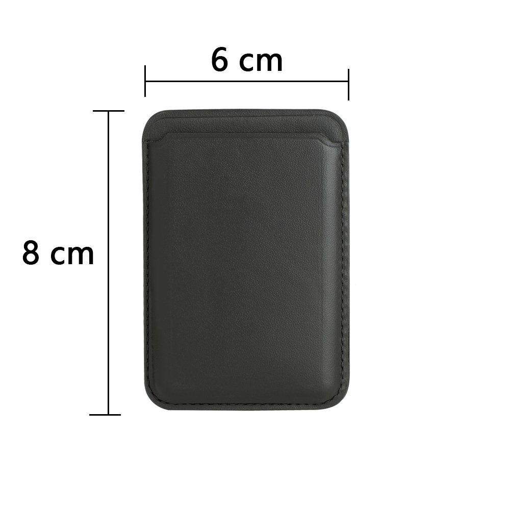 Das Bild zeigt einen schwarzen Kartenhalter mit den Maßen 6 cm Breite und 8 cm Höhe.