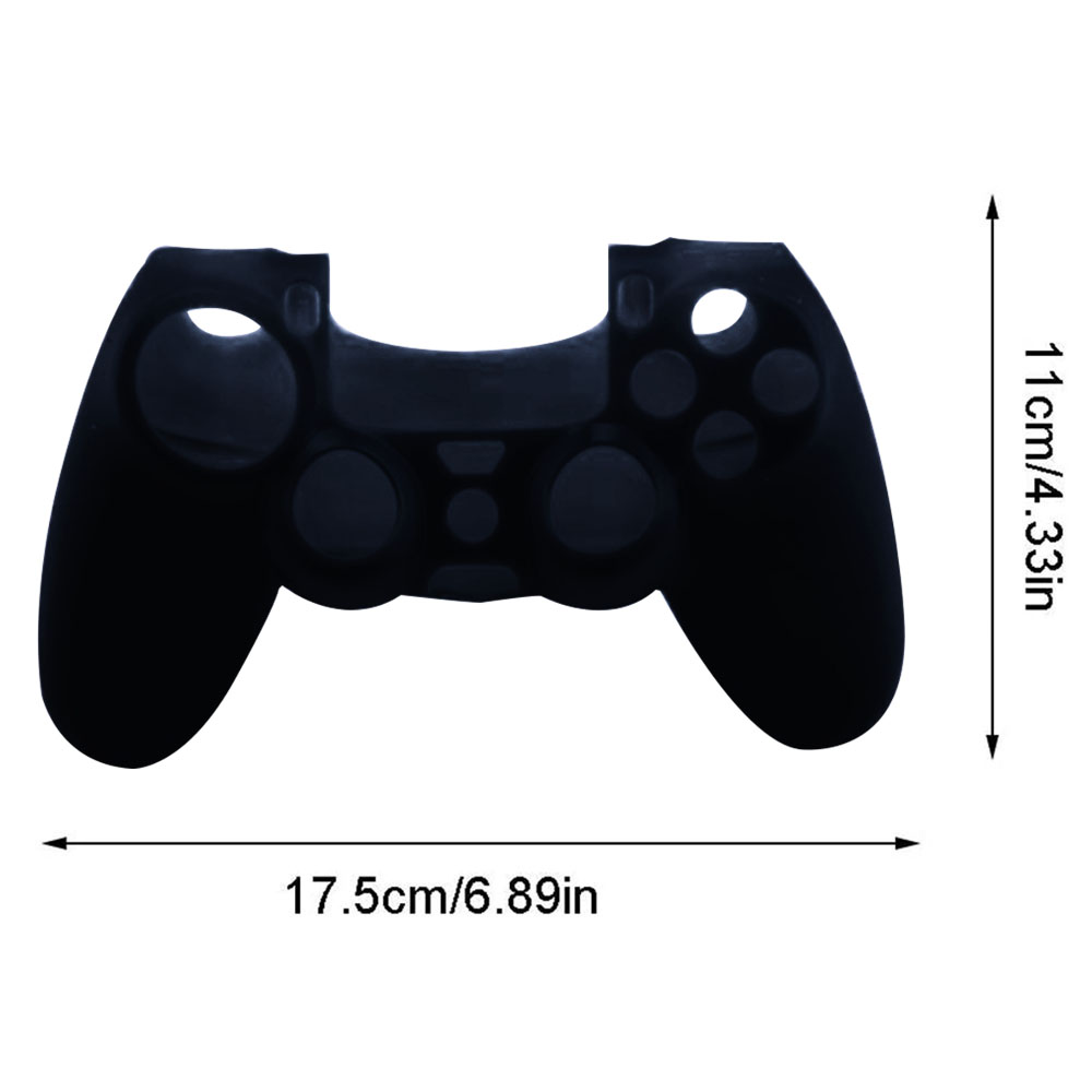 Schwarze Gamepad-Silikonhülle mit Maßen 11 cm/4,33 Zoll und 17,5 cm/6,89 Zoll, auf weißem Hintergrund dargestellt.