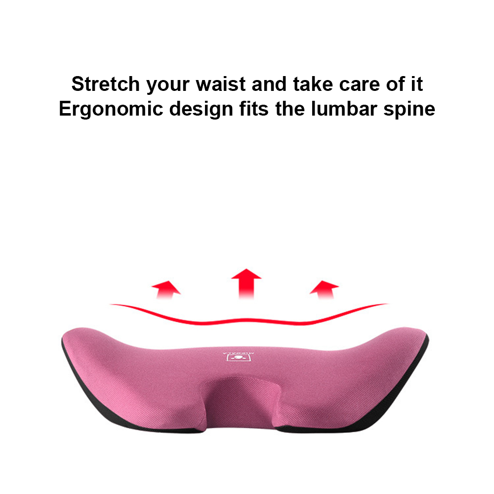 Rosa Lendenwirbelstützkissen, das die Taille dehnen und sich ergonomisch an die Lendenwirbelsäule anpassen soll.