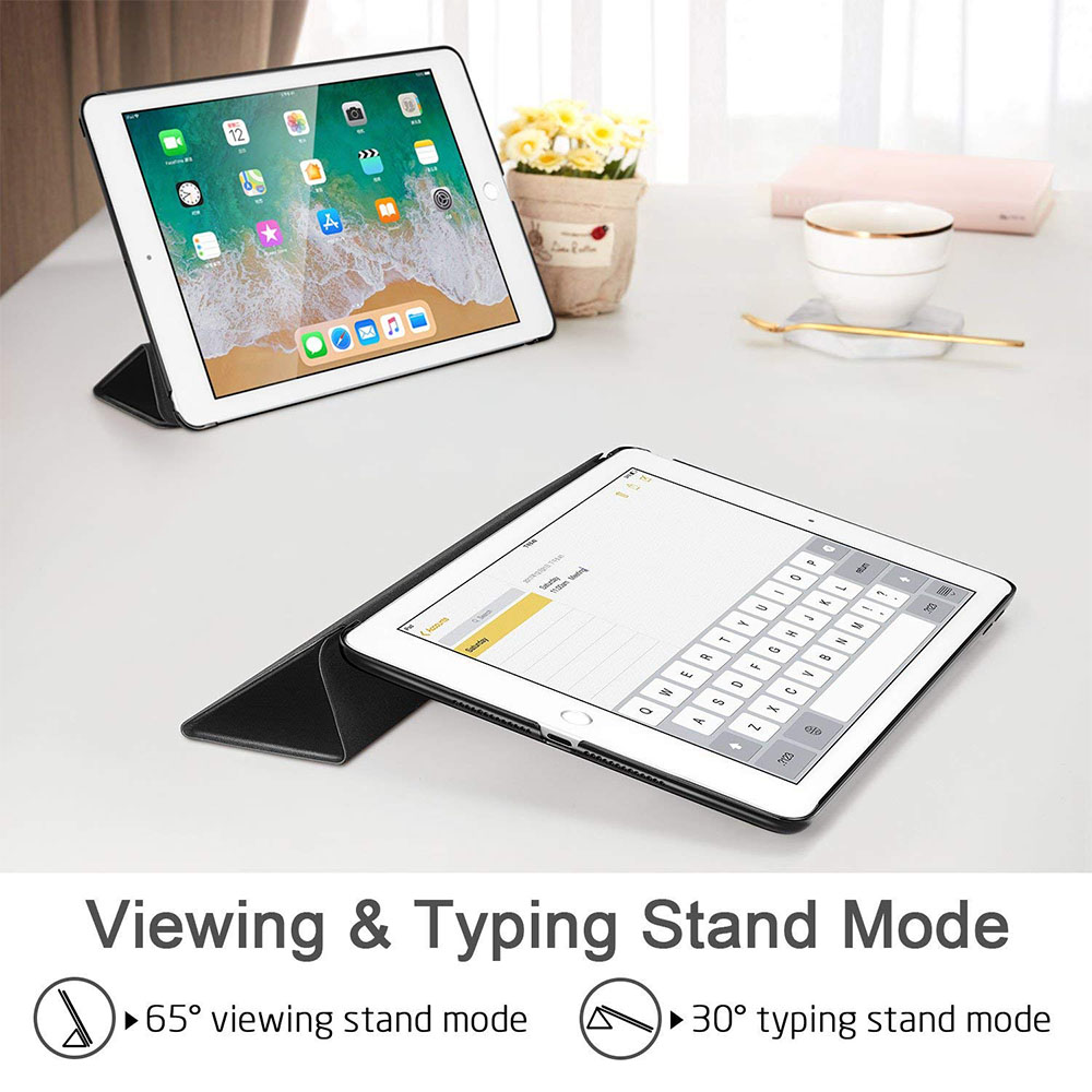 Zwei iPads werden in verschiedenen Standmodi angezeigt, zum Anzeigen und Tippen.