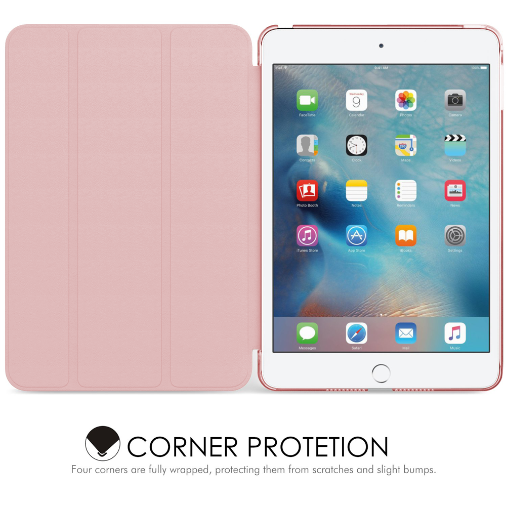 iPad in einer rosa Hülle, offen. Das iPad ist in einer rosa Hülle mit einem faltbaren Cover.