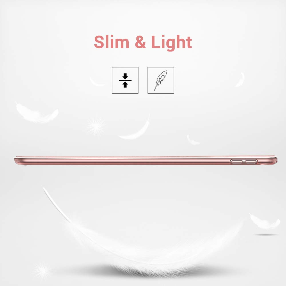 Ein schlankes, leichtes Tablet ist mit Federgrafiken auf einem weißen Hintergrund zentriert.