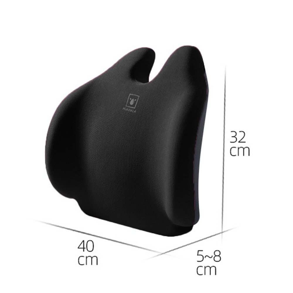 Schwarzes ergonomisches Sitzkissen, Abmessungen: 40 cm breit, 32 cm hoch und 5-8 cm dick.