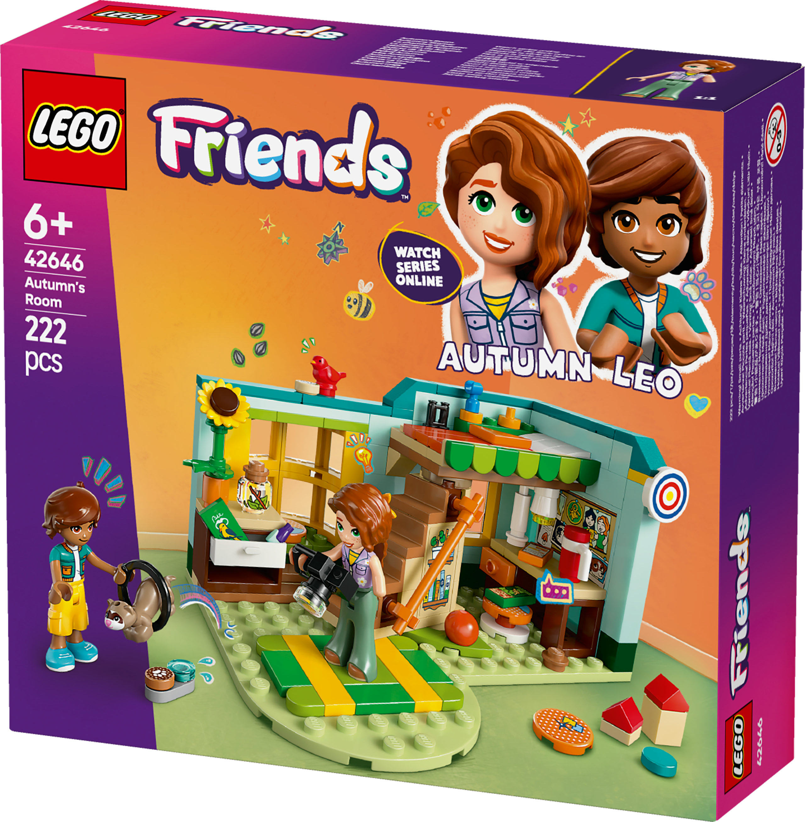 Zestaw Lego Friends z budynkiem modułowym ze studio fotograficznym, lalkami i akcesoriami. Pudełko jest wyświetlane.