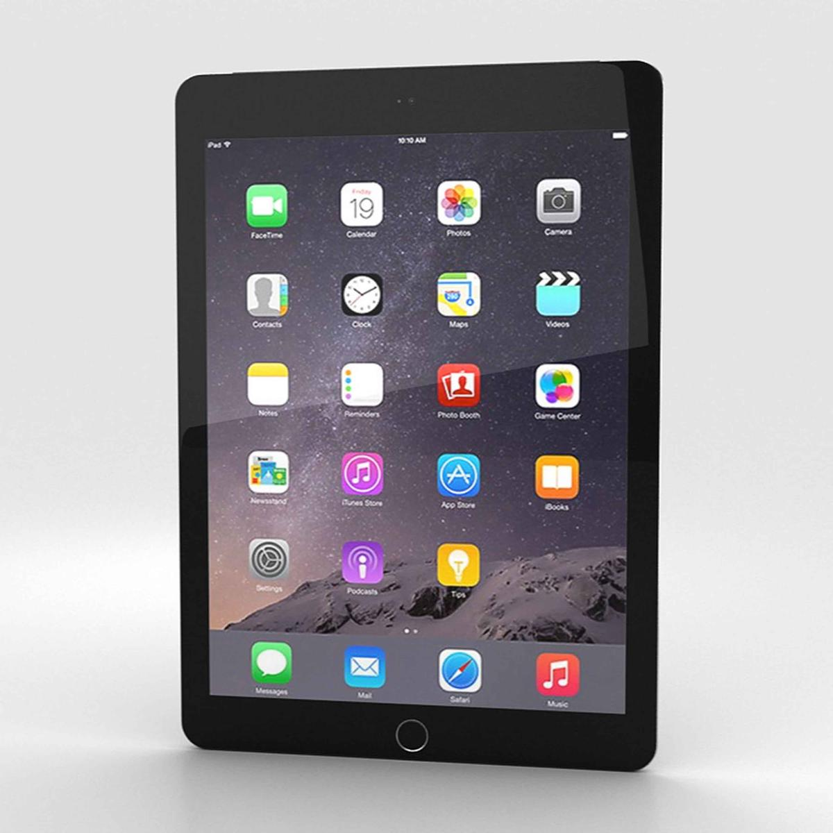 iPad nero con icone sullo schermo, che mostra le app. L'iPad è leggermente angolato verso sinistra.