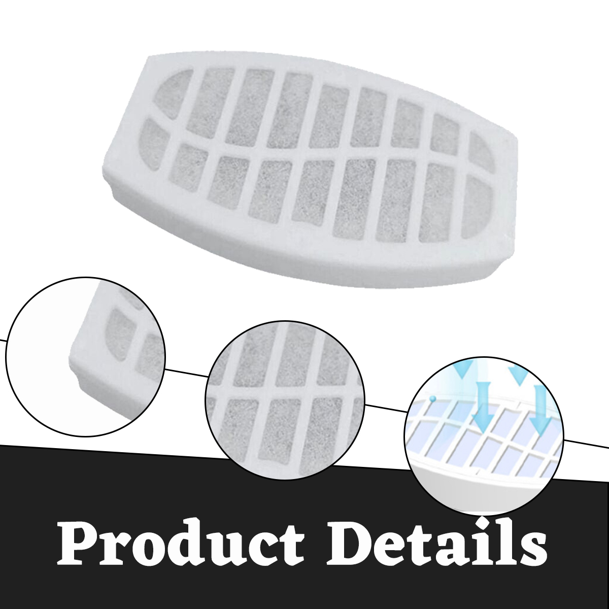 Nahaufnahmen eines Katzenwasserfilters. Der Filter hat ein Rasterdesign und ist weiß.