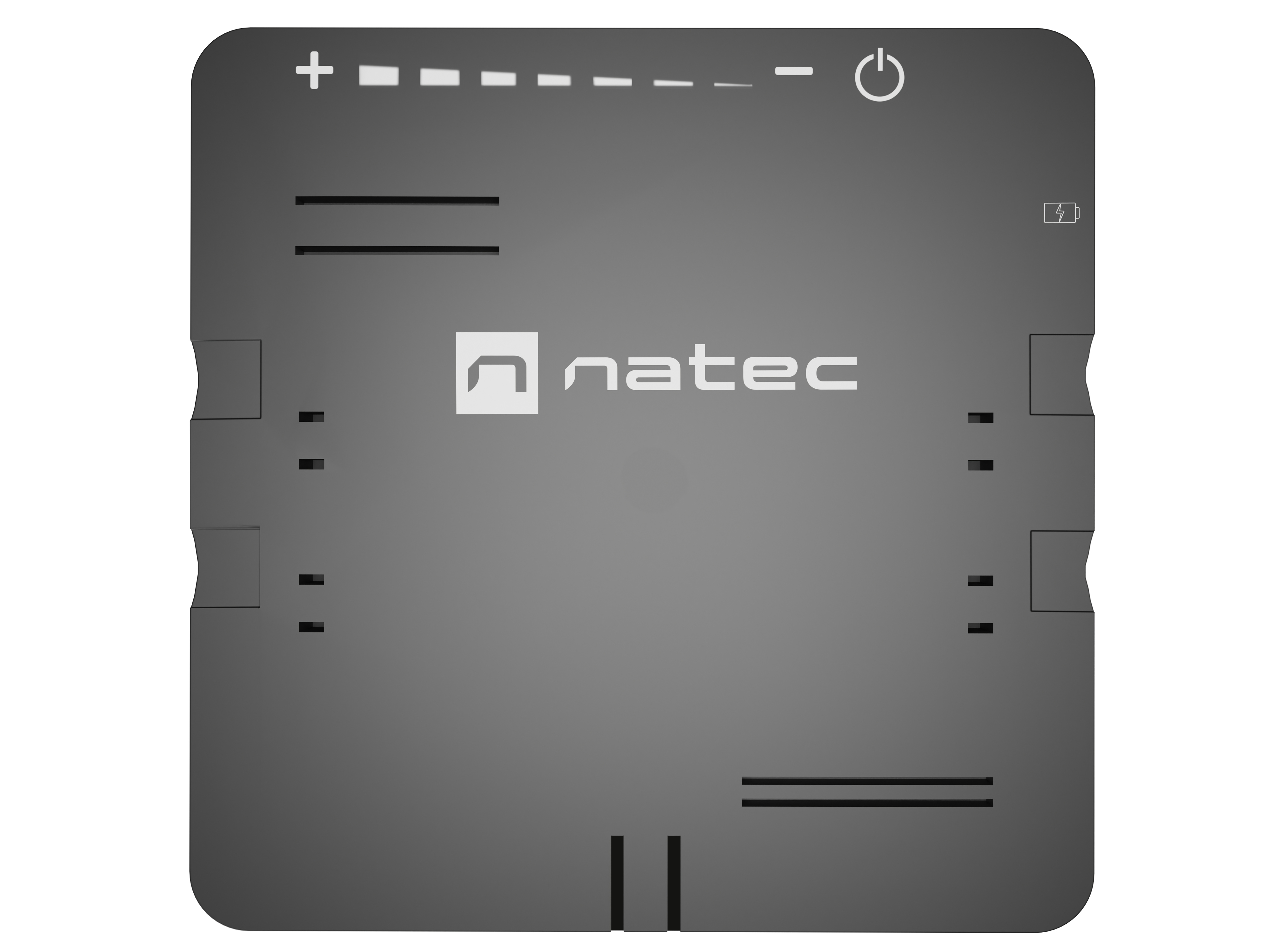 Rectángulo gris con el logo 'natec', varios símbolos y líneas horizontales.
