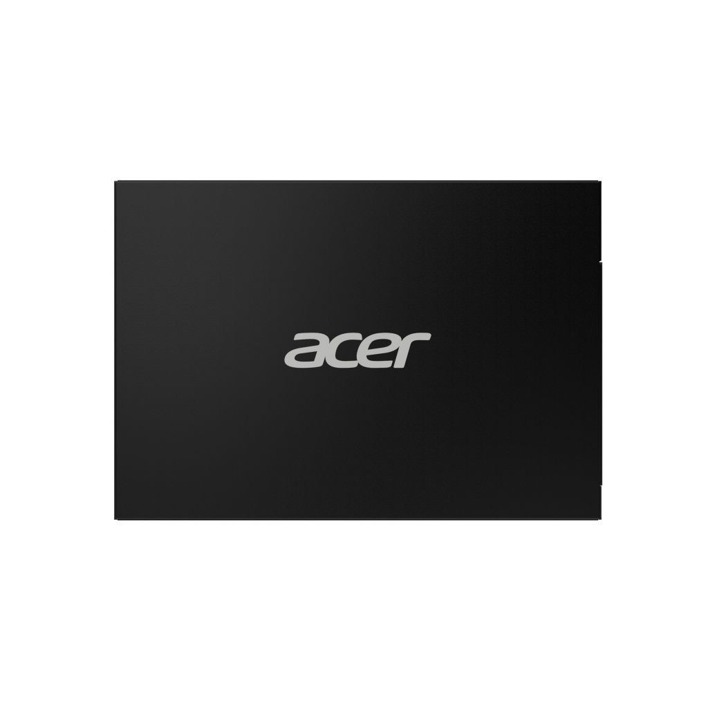 Una computadora portátil negra, cerrada, con el logotipo de Acer en plata en la tapa.