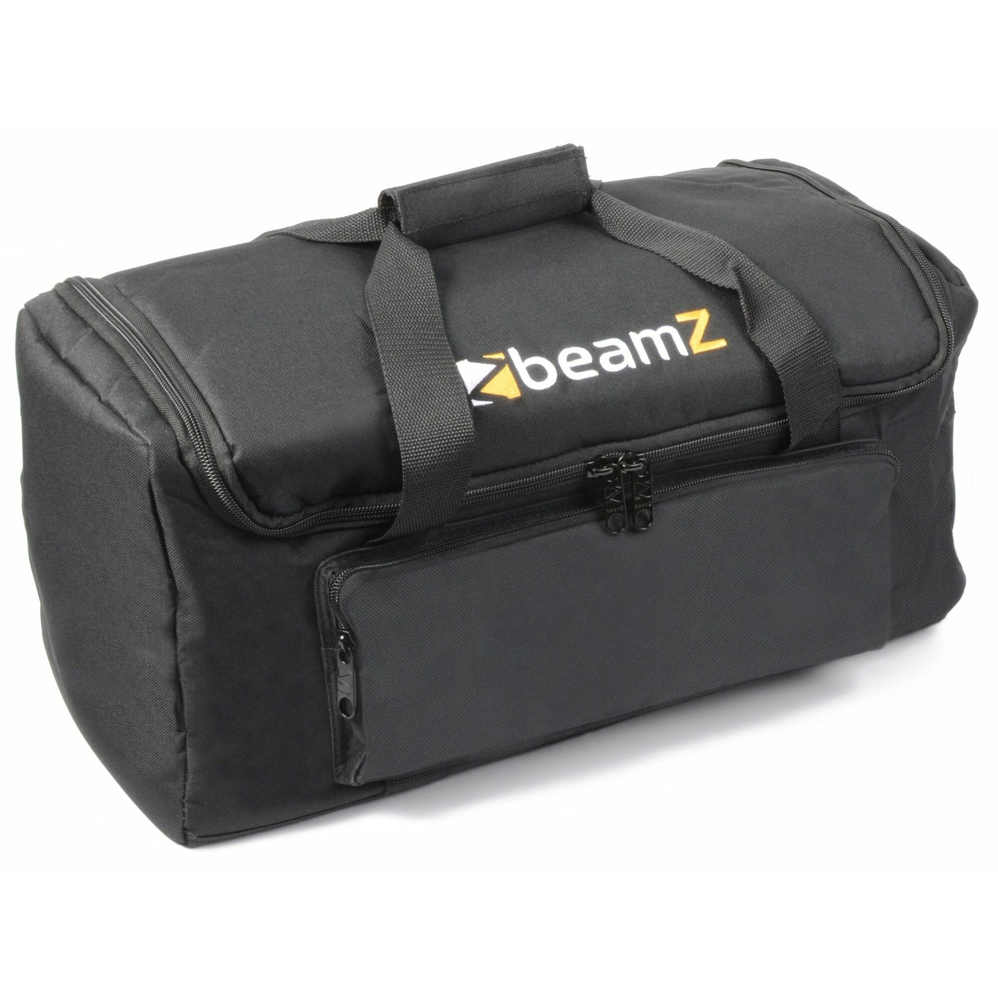 Bolsa negra con el logotipo de beamz. Fondo blanco.